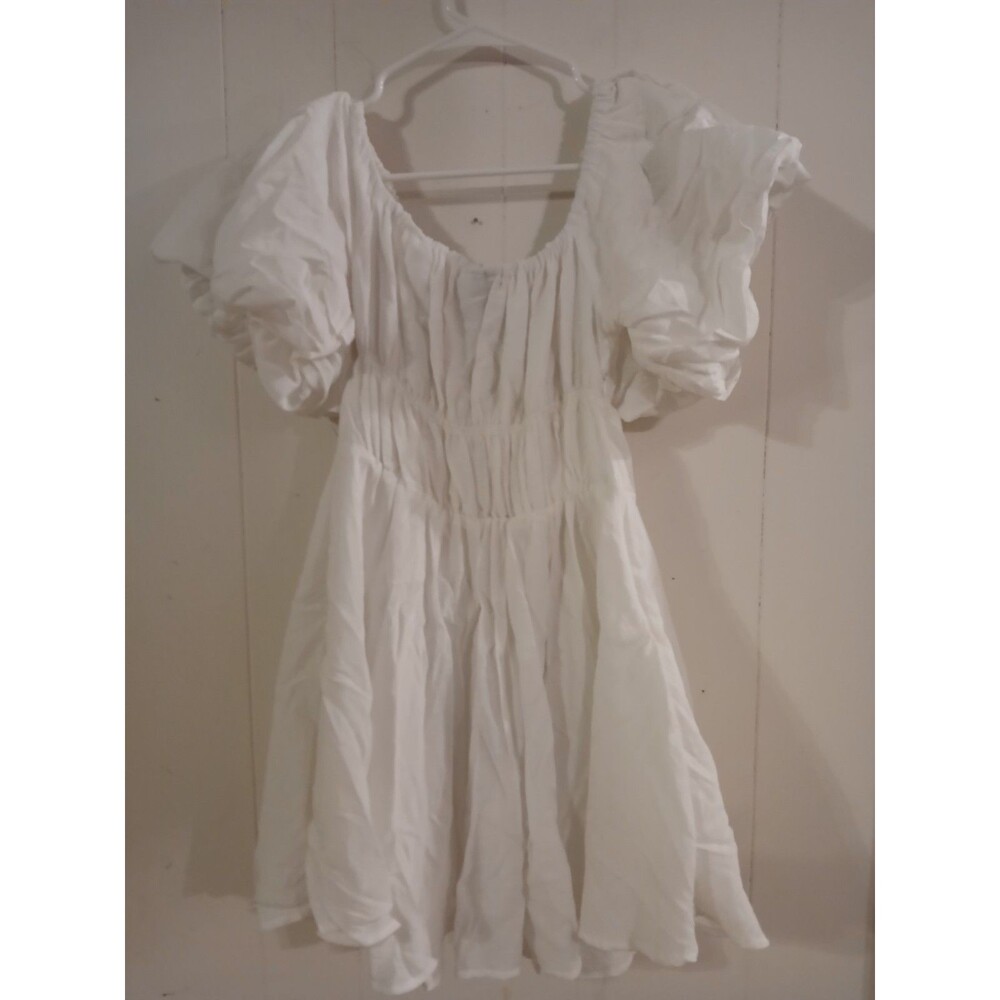 Princess Polly Halton Mini Dress White Size 8 Cottage Feminine Ruffles Puffy - Picture 2 of 8